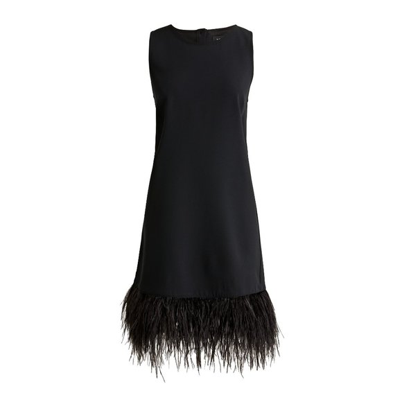 NWT Womens Size XS J. Crew Collection Black Crepe Feather-Trim Shift Mini Dress - Picture 1 of 8